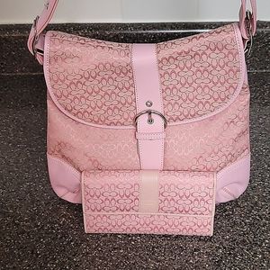 Vintage Coach Signature Canvas Pink Bag With Wallet